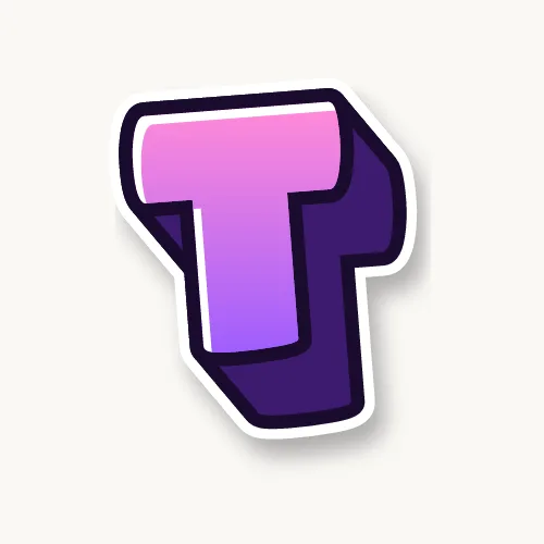 3D bubble letter T with a deep block and drop shadow