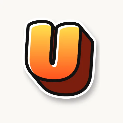 3D bubble letter U with a deep block and drop shadow