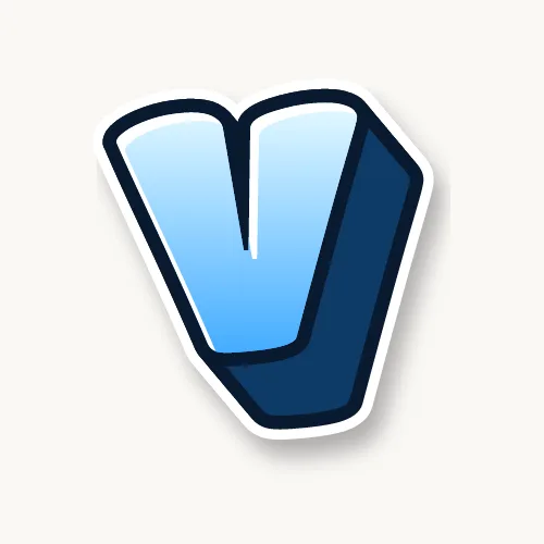 3D bubble letter V with a deep block and drop shadow