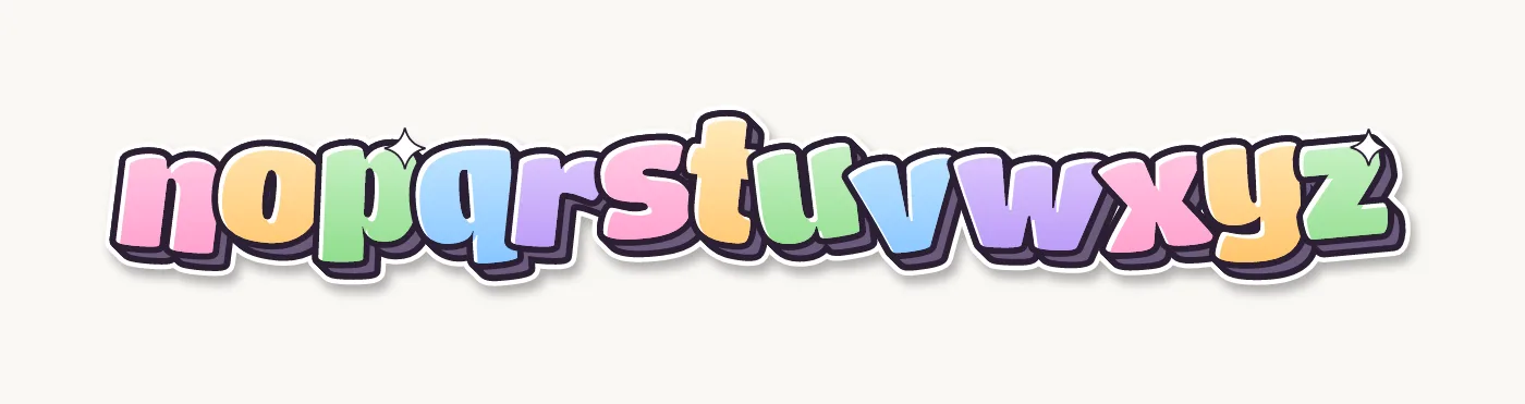 Cute lowercase bubble letters n to z in pastel colors