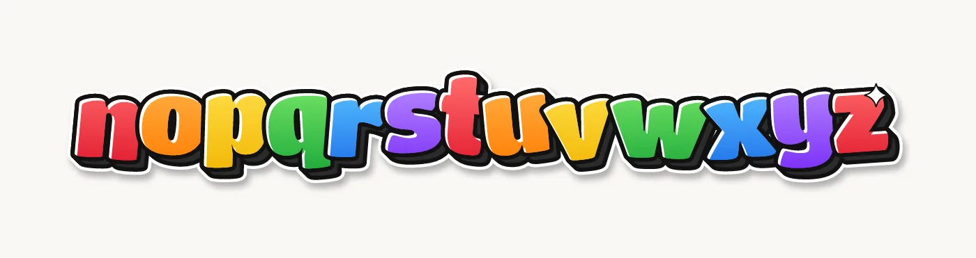 Lowercase bubble letters alphabet n to z in rainbow colors