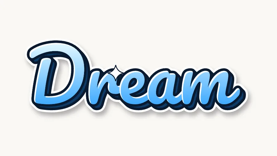 The word Dream in cursive bubble letters with white shine marks