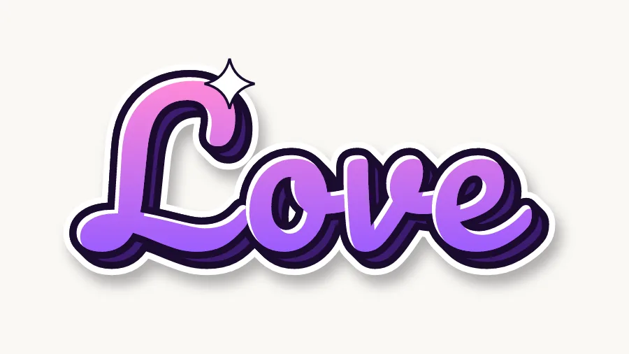 The word Love in cursive bubble letters with one continuous outline and a 3D drop