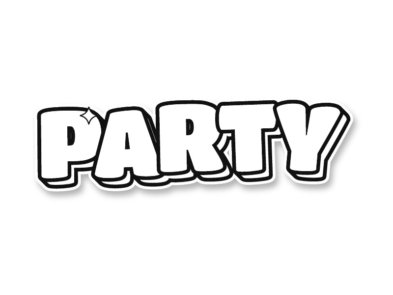 Graffiti drawing of PARTY to color, black outline bubble letters