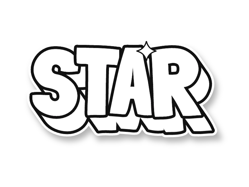 3D graffiti drawing of STAR as an outline to color