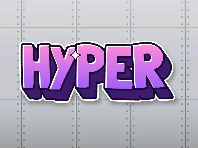 3D graffiti drawing of HYPER in pink and purple on a subway panel