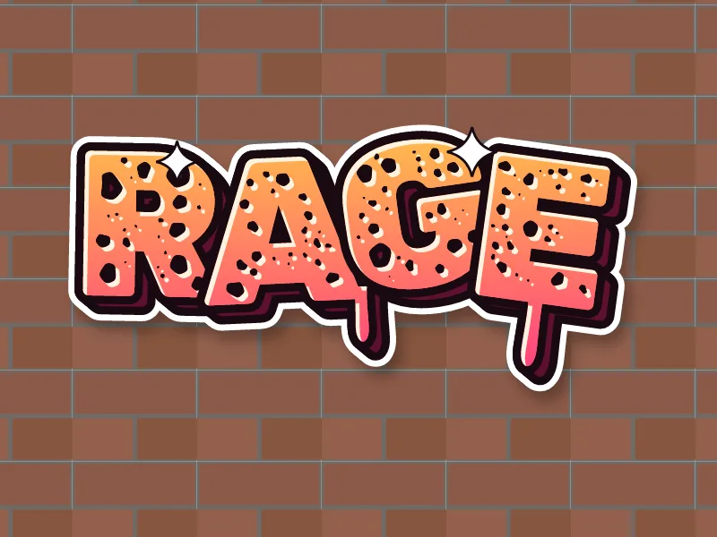 Cool wildstyle graffiti drawing of RAGE on a brick wall