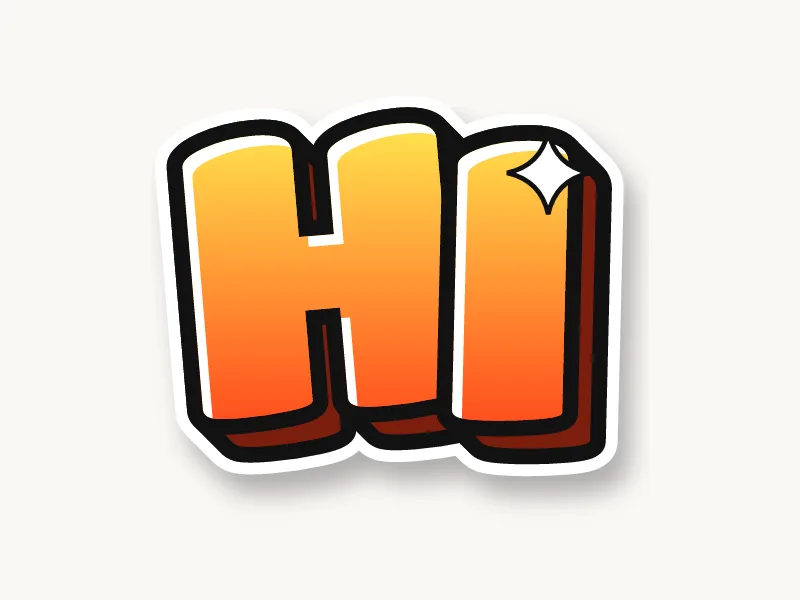 Easy graffiti drawing of the word HI in yellow-orange bubble letters