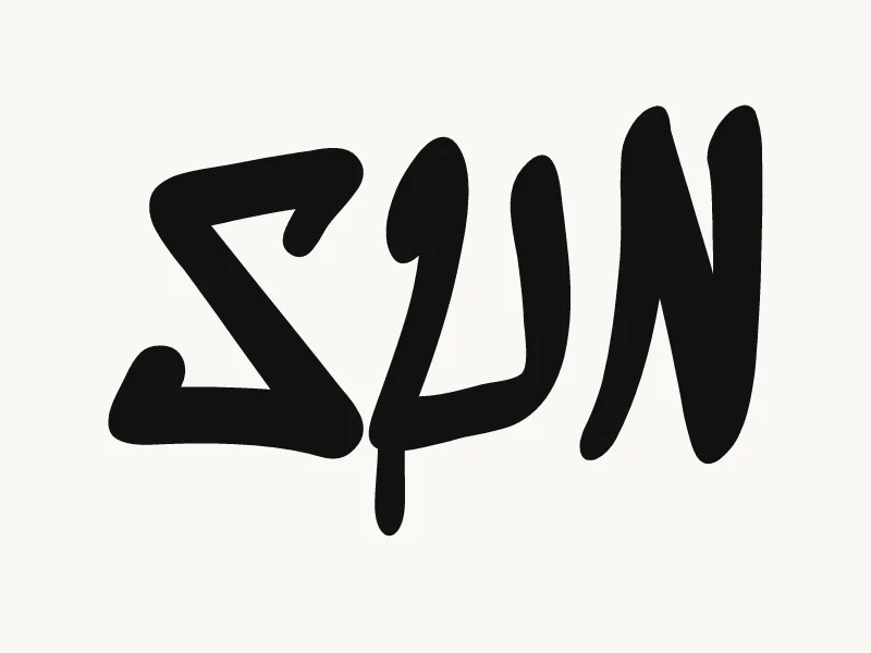 One-color graffiti tag drawing of the word SUN