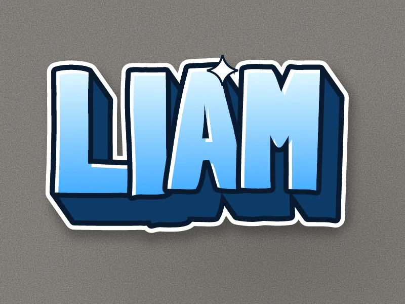 The name LIAM in blue 3D graffiti letters