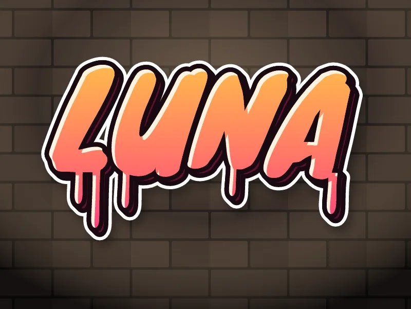 The name LUNA in dripping orange graffiti at night