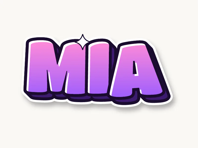 The name MIA drawn in pink bubble graffiti letters
