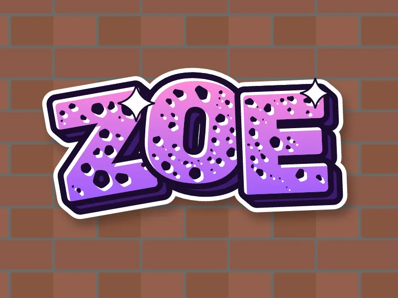 The name ZOE in wildstyle graffiti on brick