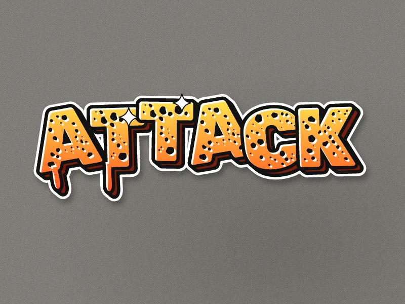 Wildstyle graffiti piece of ATTACK in yellow and orange