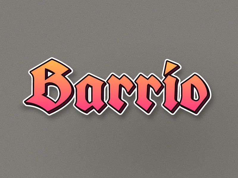 Old English graffiti lettering of Barrio in orange and pink