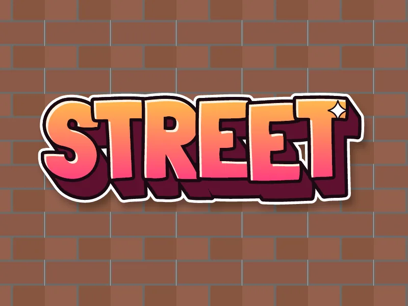 Graffiti art drawing of STREET in deep 3D letters on brick