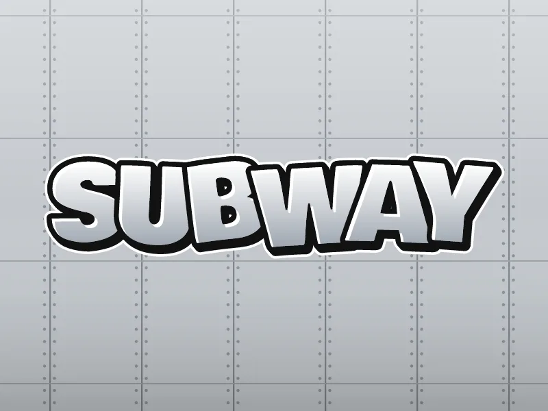 Chrome throw-up graffiti of SUBWAY on a subway panel