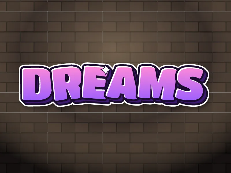 Pink bubble graffiti drawing of DREAMS on a night wall
