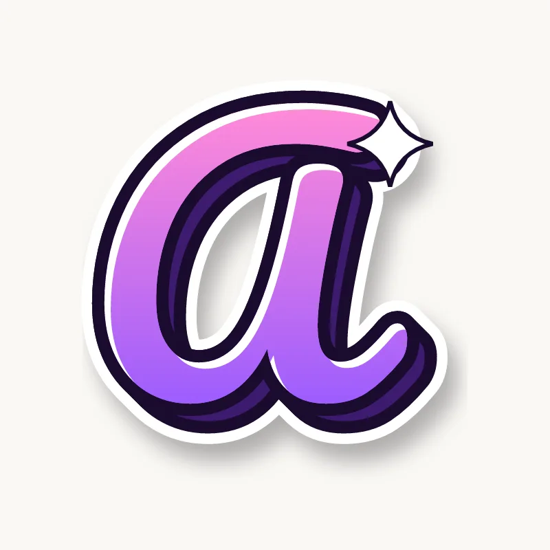 Cursive bubble letter a in round joined script