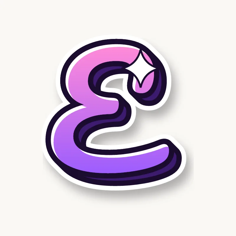 Cursive bubble letter e in round joined script
