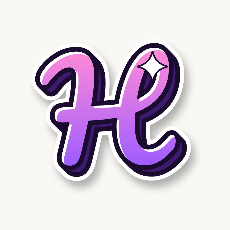 Cursive bubble letter h in round joined script