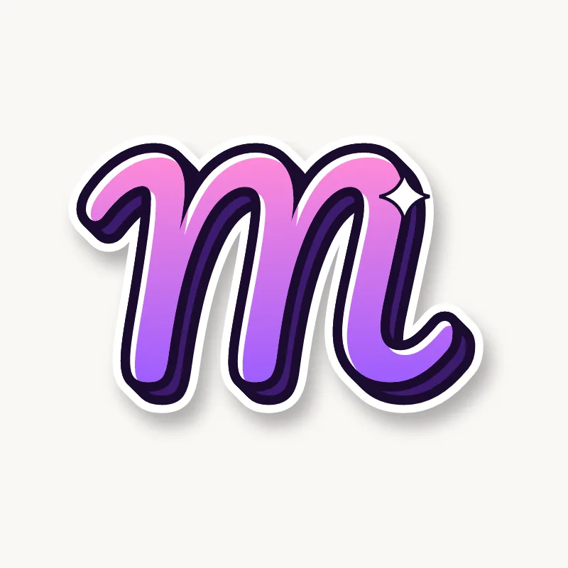 Cursive bubble letter m in round joined script