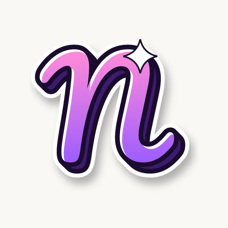 Cursive bubble letter n in round joined script