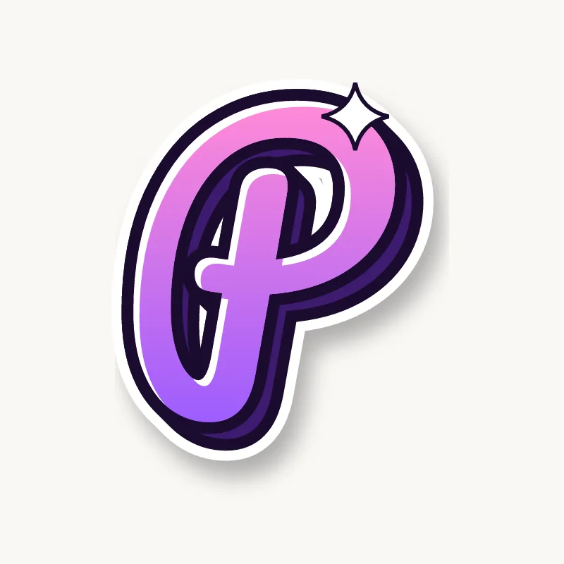 Cursive bubble letter p in round joined script