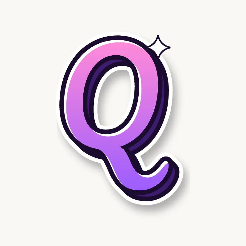 Cursive bubble letter q in round joined script