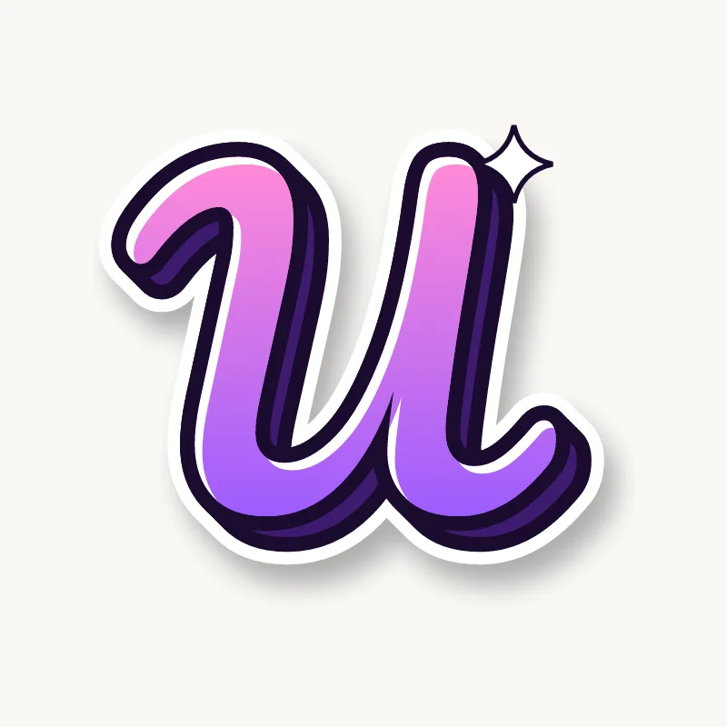 Cursive bubble letter u in round joined script
