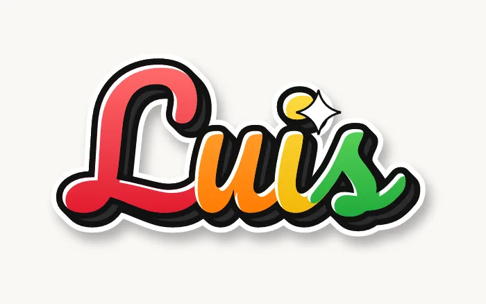 Nombre Luis en graffiti cursiva, letras burbuja unidas con un color distinto en cada letra