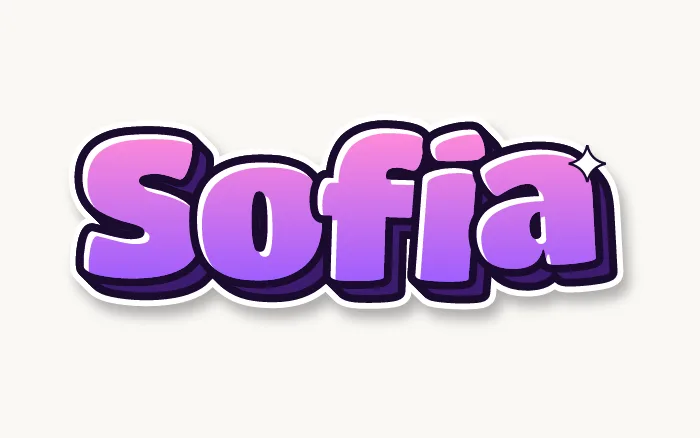 Nombre Sofía en graffiti estilo burbuja, letras redondas e infladas en rosa y morado con su acento