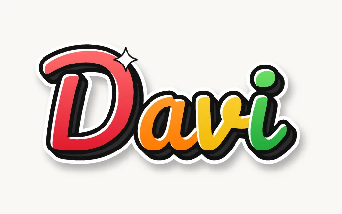 Nome Davi em grafite estilo cursiva, letras emendadas com uma cor por letra: vermelho, laranja, amarelo e verde