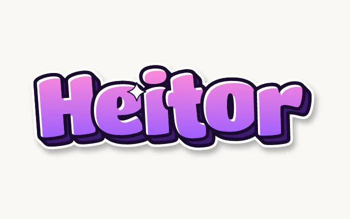Nome Heitor em letras de grafite bolha, gordas e arredondadas, em rosa e roxo
