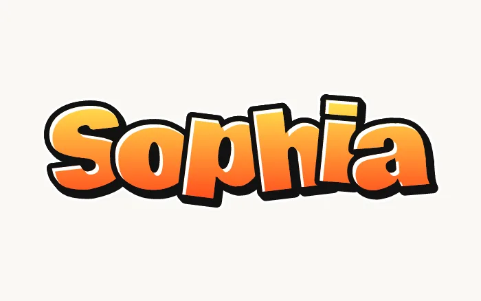 Nome Sophia em grafite estilo bomb, preenchimento amarelo e laranja com contorno preto e sombra