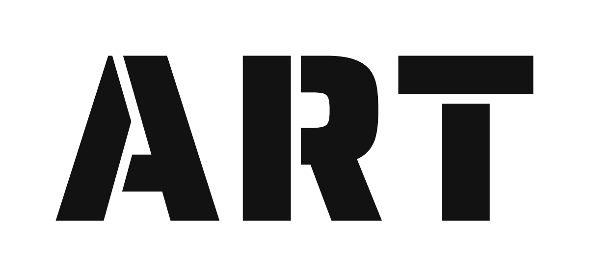 "ART" in stencil graffiti letters, ink colors, transparent PNG