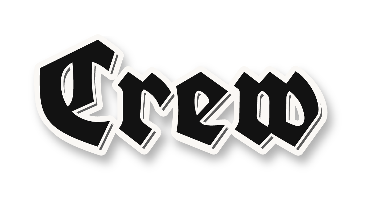 "Crew" in old english graffiti letters, ink colors, transparent PNG