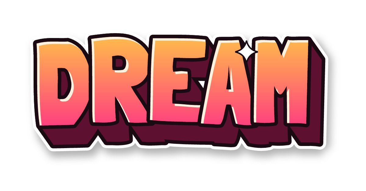 "DREAM" in 3d graffiti letters, sunset colors, transparent PNG