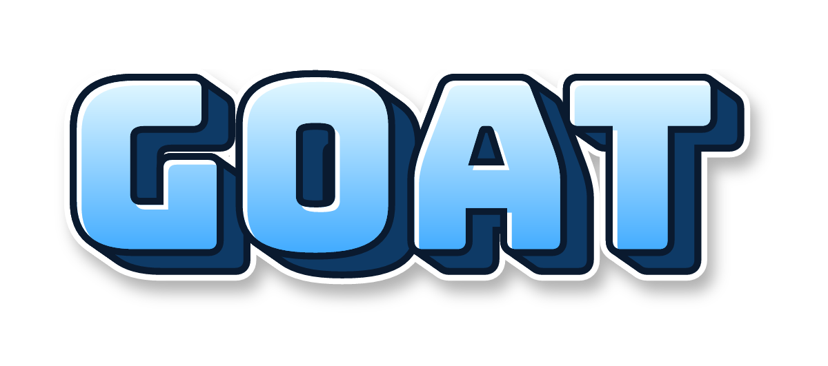 "GOAT" in blockbuster graffiti letters, ice colors, transparent PNG