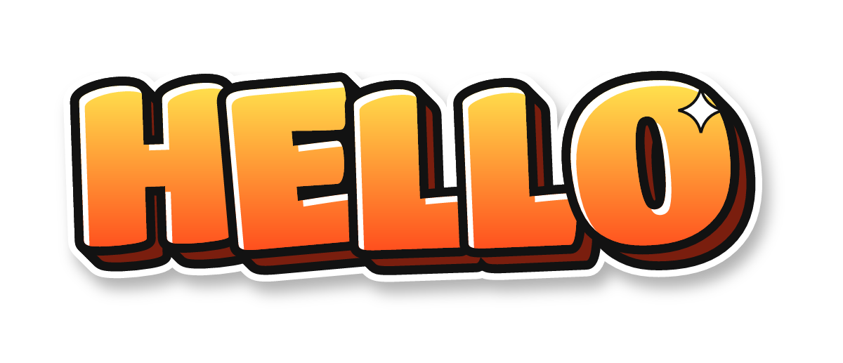 "HELLO" in bubble graffiti letters, classic colors, transparent PNG