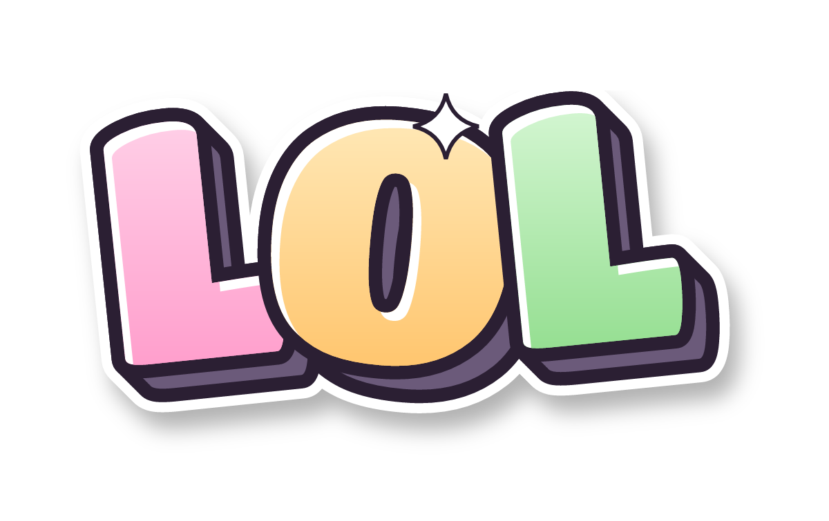 "LOL" in bubble graffiti letters, pastel mix colors, transparent PNG