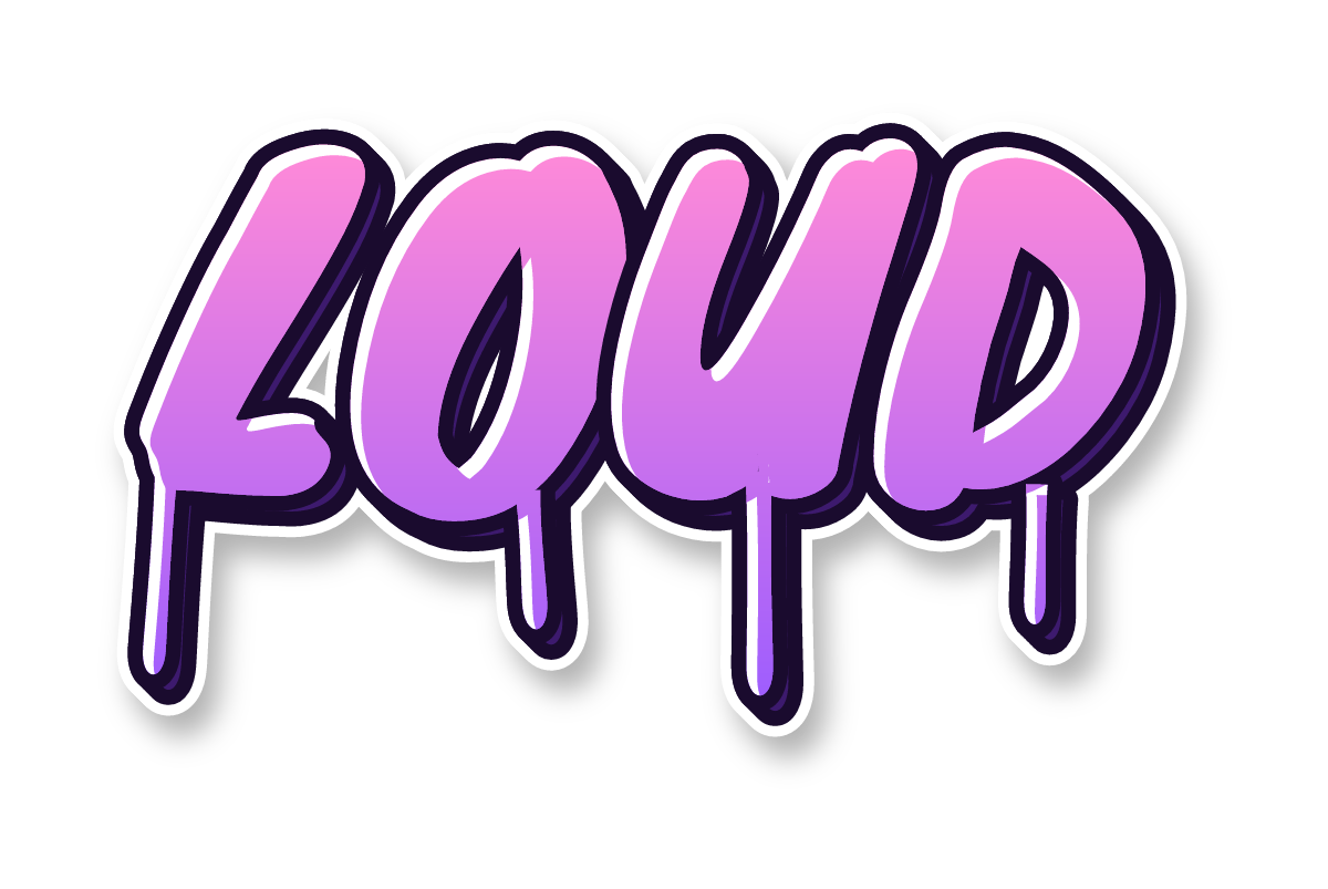 "LOUD" in drip graffiti letters, candy colors, transparent PNG