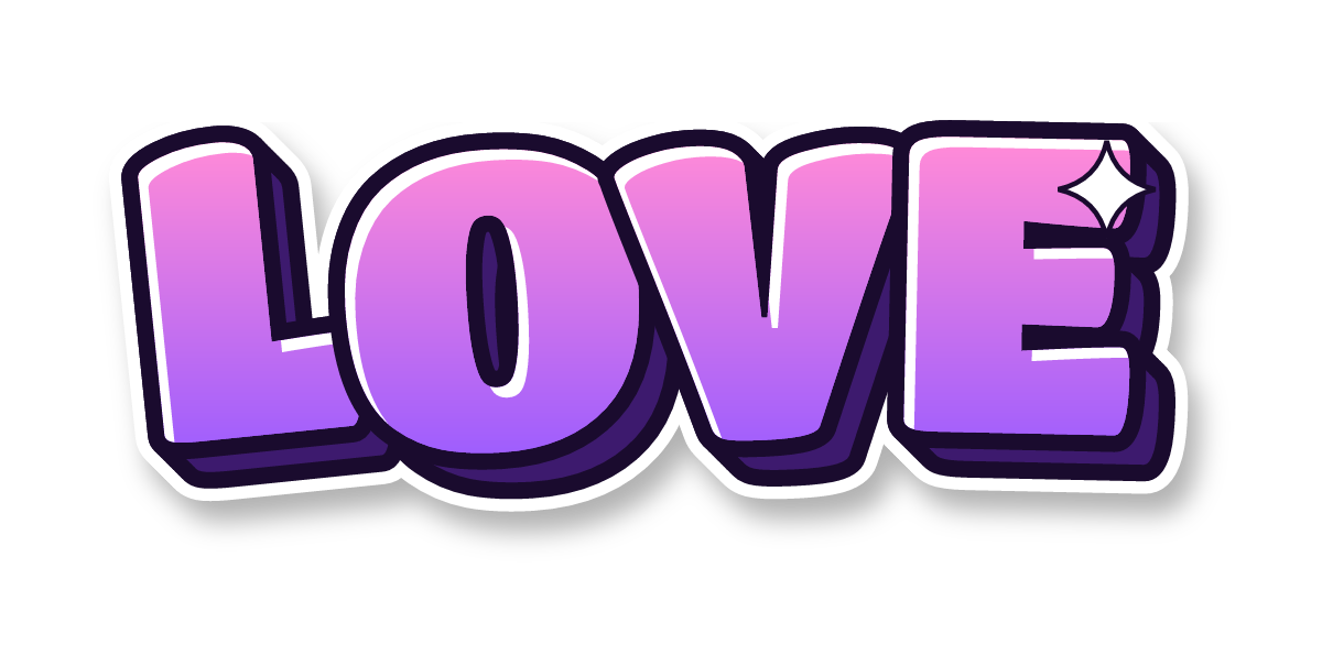 "LOVE" in bubble graffiti letters, candy colors, transparent PNG