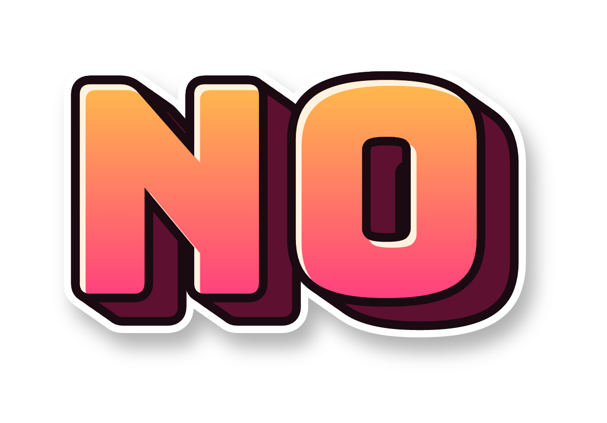"NO" in blockbuster graffiti letters, sunset colors, transparent PNG
