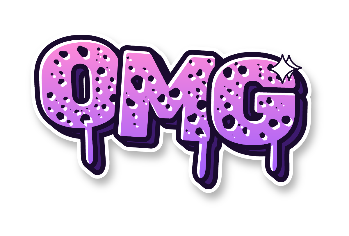"OMG" in wild graffiti letters, candy colors, transparent PNG