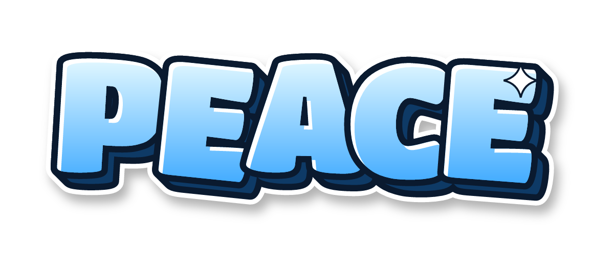 "PEACE" in bubble graffiti letters, ice colors, transparent PNG