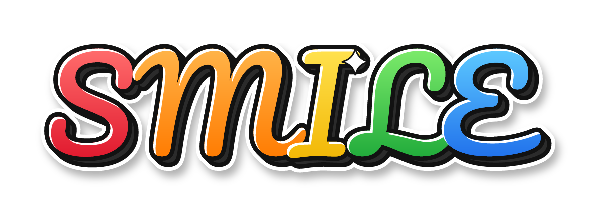"SMILE" in cursive graffiti letters, rainbow colors, transparent PNG