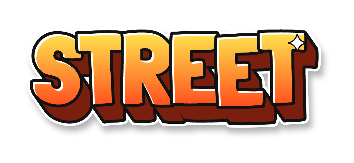 "STREET" in 3d graffiti letters, classic colors, transparent PNG