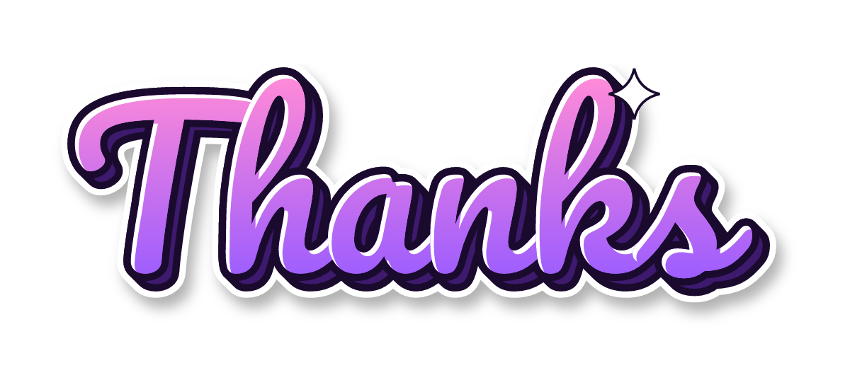 "Thanks" in cursive graffiti letters, candy colors, transparent PNG