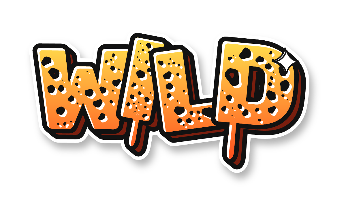 "WILD" in wild graffiti letters, classic colors, transparent PNG